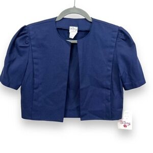 Lanz Original Jacket Womens 4 Petite Blue Cropped Open Front Short Sleeve VTG